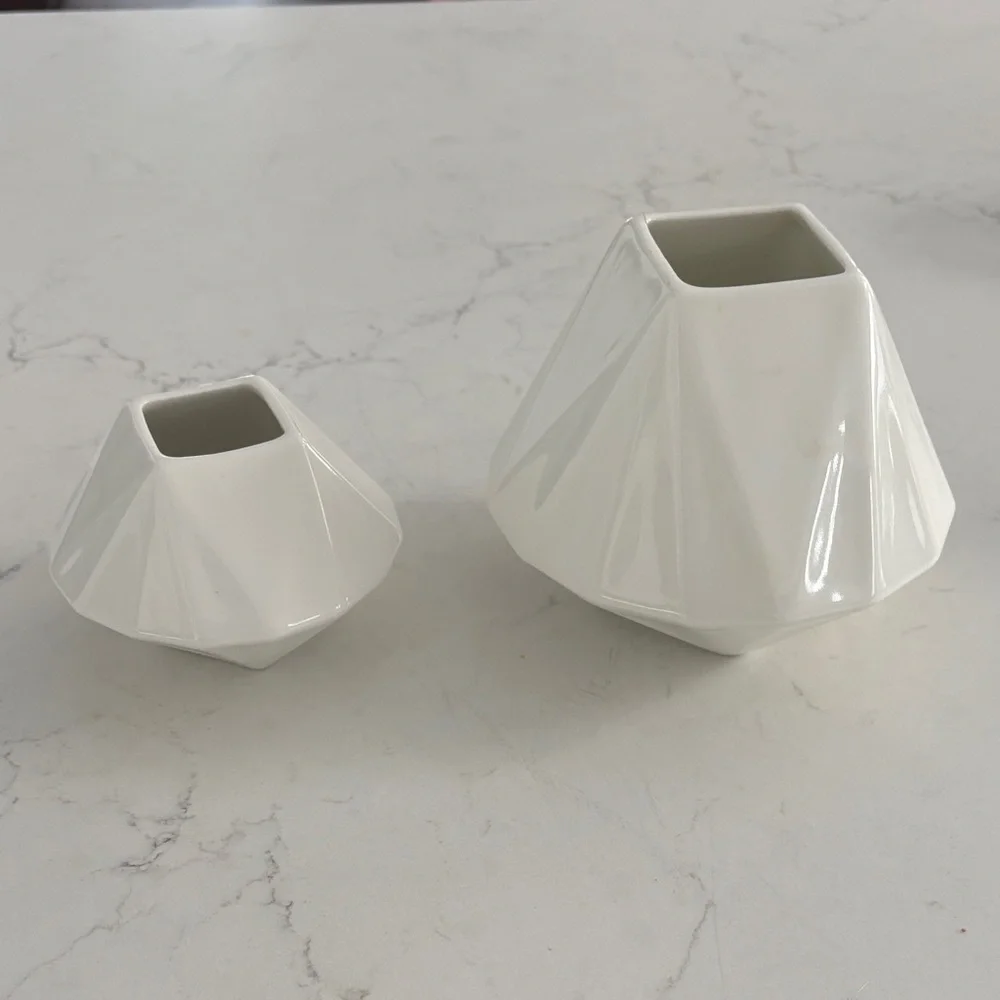 West Elm Faceted Porcelain Ceramic‎ Vase Pair